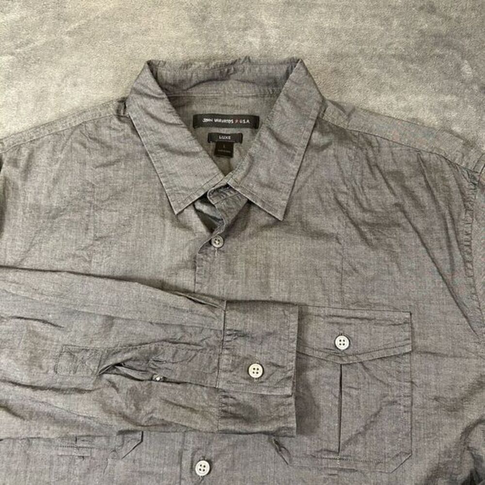 John Varvatos Shirt Mens Large Gray Button‎ Up Long Sleeve Luxe Pockets Usa